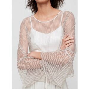 Aritzia Babaton Humbert Stripe Semi Sheer Bell Sleeve Blouse White